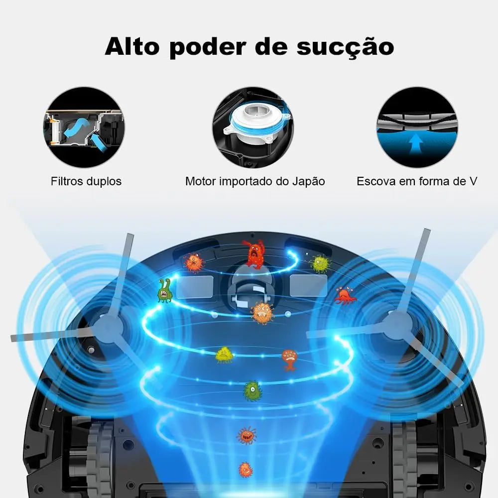 Robô Aspirador 3 em 1: Varre, Aspira e Passa Pano