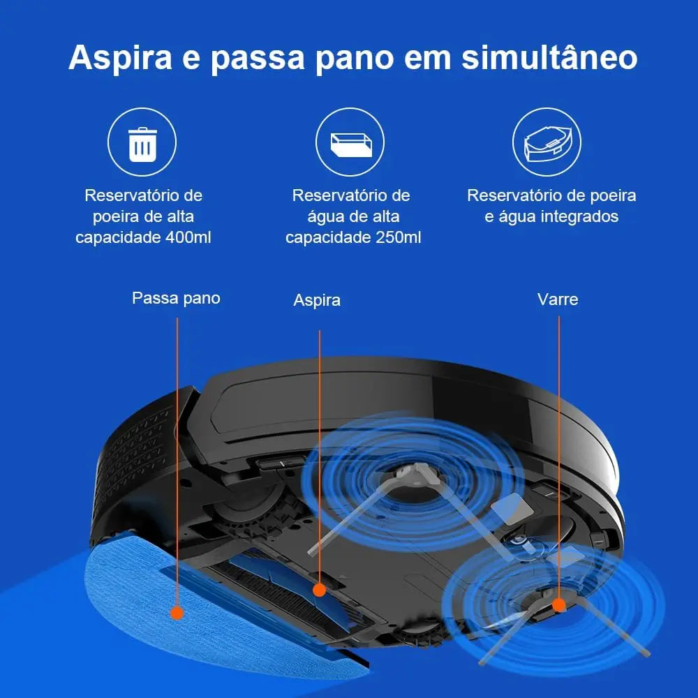 Robô Aspirador 3 em 1: Varre, Aspira e Passa Pano